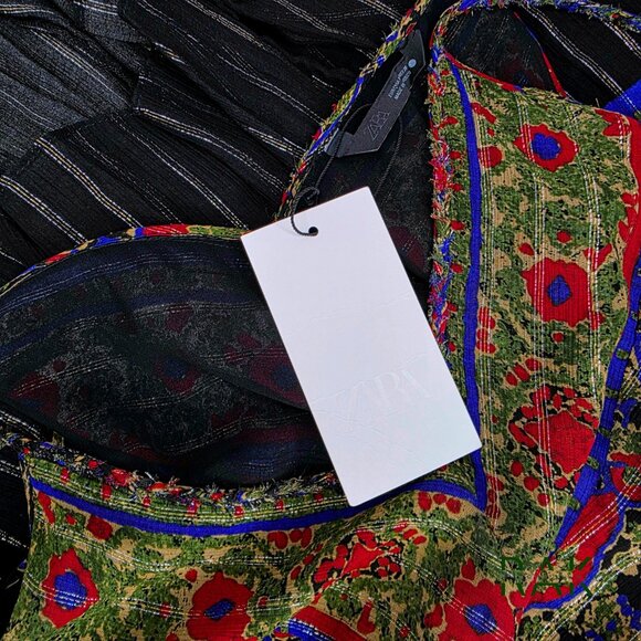 ZARA Red & Blue Paisley Metallic Bohemian Maxi Dress | Size M | $179 NWT - Picture 5 of 6